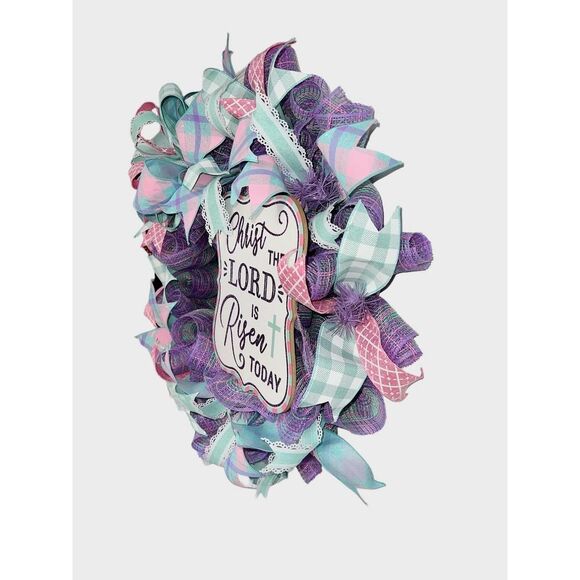 Easter Wreath, Christ The Lord is Risen Today, Door Wreath, Purple Easter Wreath - Picture 5 of 5